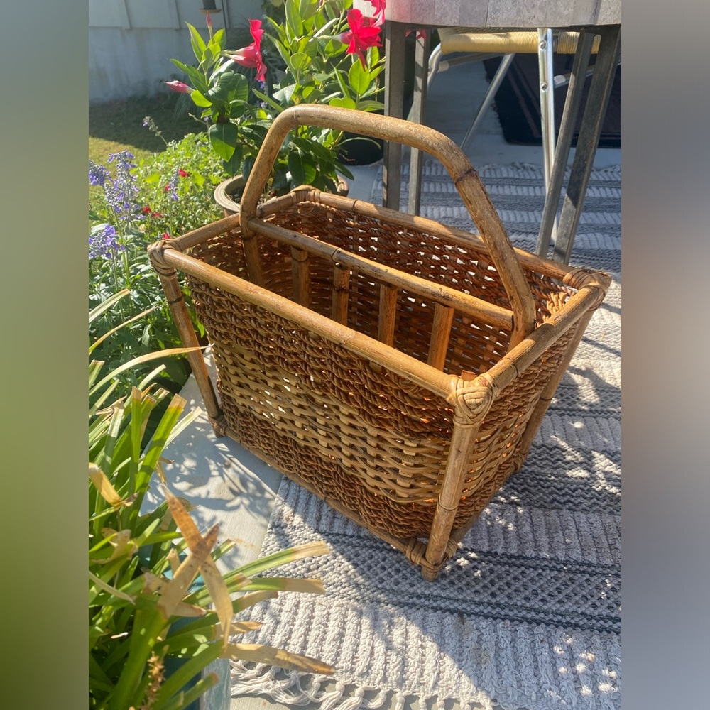 Vintage Bamboo Rattan Wicker Magazine Holder Boho Chic MCM